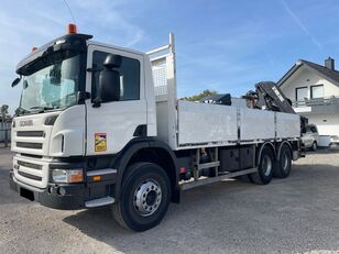 شاحنة مسطحة Scania P380 6x4 Flatbed + crane Hiab 200C